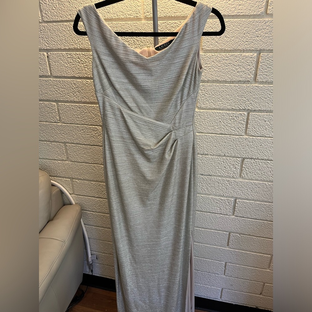Ralph Lauren Champaign Cap Sleeve Evening Dress with Slit